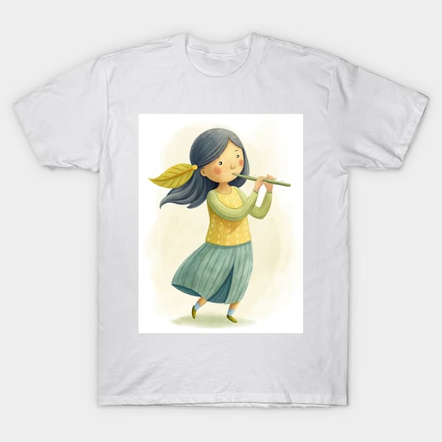 Flute Playing cute girl T-Shirt by osmansargin